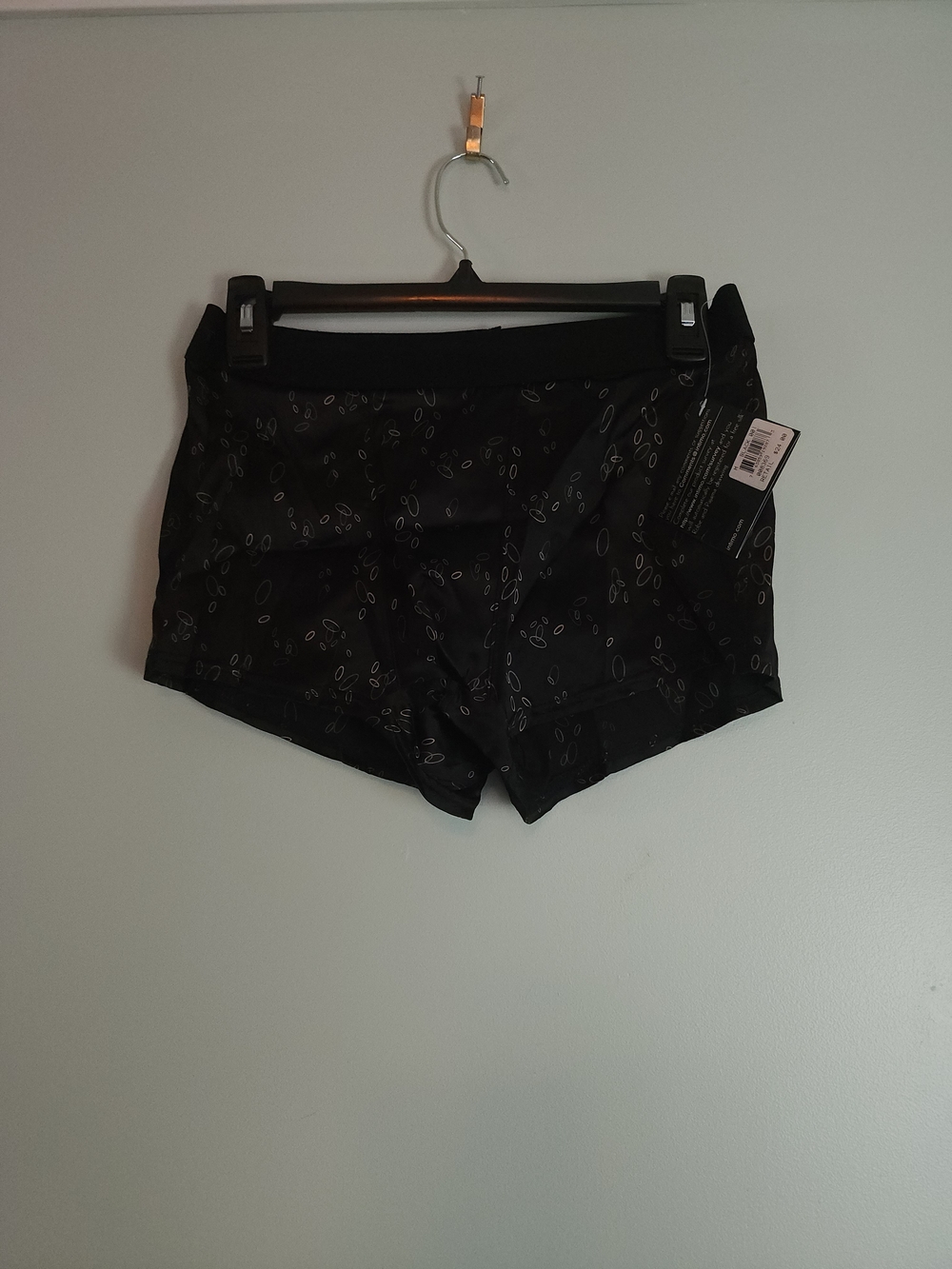 Intimo Black Satin Sleep Shorts with Subtle Loop Print